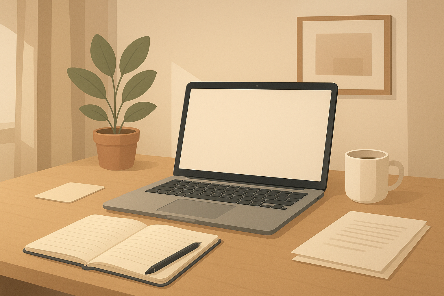 Meja kerja rapi dengan laptop — The KnowDays